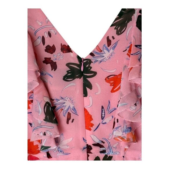 C/MEO Collective Romper Women Small Pink Floral Print V Neck Ruffled Elation‎ - Picture 9 of 12